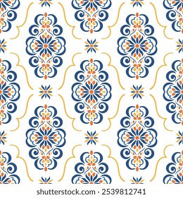 Gelb und blau Luxus Vektor nahtlose Muster. Ornament, Traditionelle, Ethnische, Arabische, Türkische, Indische Motive. Ideal für Stoff und Textilien, Tapeten, Verpackungsdesign oder jede gewünschte Idee.