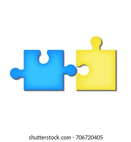 Yellow Blue Material Design Puzzles Pieces. Puzzle elements