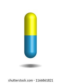 Yellow and blue medical drugs icon or Tablets icon symbol 3D isolated on white background