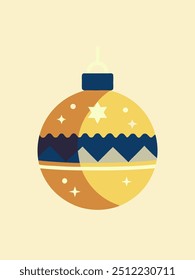 A yellow and blue ornament featuring mountains and stars