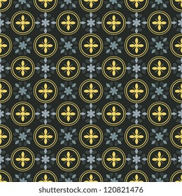 Yellow and blue ornamental pattern on dark