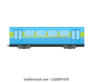 Yellow And Blue Passenger Coach Of Electric Train Or Metro Flat Vector Illustration