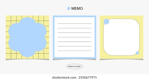 Yellow Blue Pastel Minimalist Design Memo Note Pad Paper Printable Set 