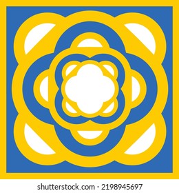 Yellow blue pattern for tiles talavera spanish style, vector illustration for design. symmetrical flower