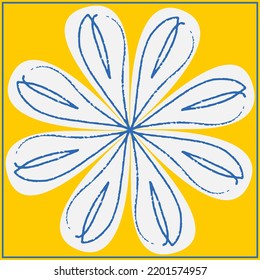 Gelbes blaues Muster für Fliesen talavera spanisch Stil, Vektorgrafik für Design. symmetrische Blume