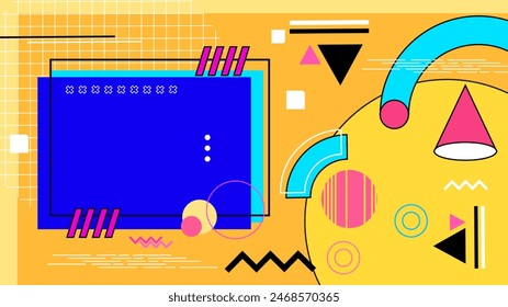 Gelbblau und rosa flachen geometrischen Hintergrund Memphis Hipster Vektorgrafik