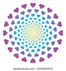 yellow blue and pink hearts
