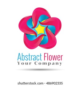 Yellow blue pink leafs logo design. Four leafs logotype. Vector logo design illustration. Template for your business company. Creative abstract colorful concept.