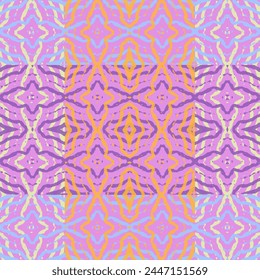 Yellow, blue and pink tie dye design, seamless ikat pattern with ethnic elements Square shapes texture retro style geometric ornament.