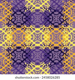 Yellow, blue and pink tie dye design, seamless ikat pattern with ethnic elements Dark blue and gold texture. Graphic modern pattern