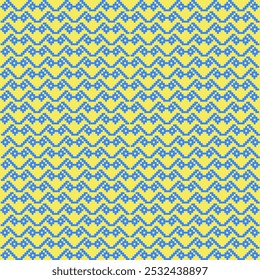 Yellow and Blue Pixelated Zigzag  Sunshine and Sky Seamless Pattern Background