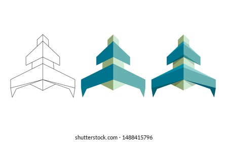 Yellow and blue polygonal, flat and contour arrows set isolated on a white background