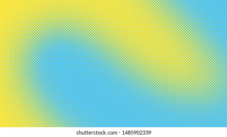 Yellow and blue pop art background in retro comic style with halftone dots, vector illustration of backdrop with isolated dots