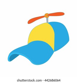 Yellow and blue propeller cap icon in cartoon style on a white background