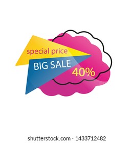 Yellow blue purple 40% sale banner template design. Big sale special offer. Special offer banner for poster, flyer, brochure, sticker. Blue yellow vector illustration.