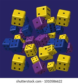 Yellow Blue Purple Dice Pattern