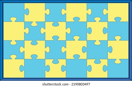 Rompecabezas amarillo y azul en la ilustración del marco