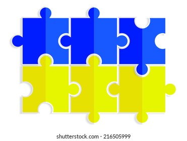 yellow and blue puzzles in the form of a flag of Ukraine