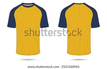 Yellow and blue raglan sleeve t-shirt mockup front and back view