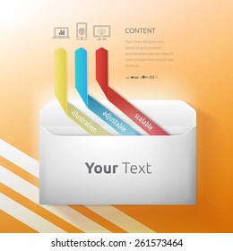 Yellow Blue and Red Arrows Break out From an DL Size Vector Envelope Illustration, Futuristic Info Chart For Your Design. Computer Technology Symbol Set Included.