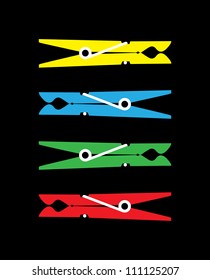 yellow, blue, red and green clothes pegs - illustration