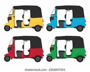 Yellow, Blue, Red, Green Tuks side view vectors on a white background