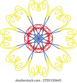 Vector de diseño de mandala amarillo y azul y rojo 
