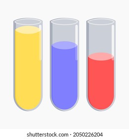 Yellow, blue and red potion in lab glasses. Vector illustration. Flat design.