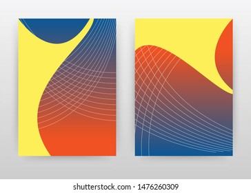 Yellow blue red shapes with waved lines design for annual report, brochure, flyer, leaflet, poster. Geometric waved line textured background. Abstract A4 brochure template. Vector illustration.