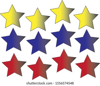 Yellow, blue and red star icon set flat vector illustration