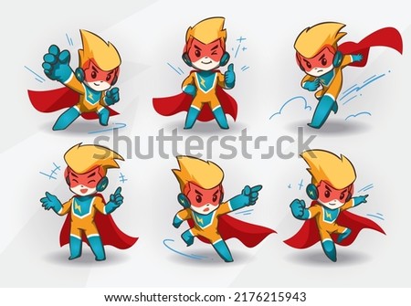 yellow blue red super hero boy with cape mascot collection set Stock photo © 
