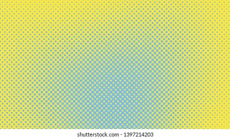 Yellow and blue retro comic pop art background with halftone dots design, vector illustration template