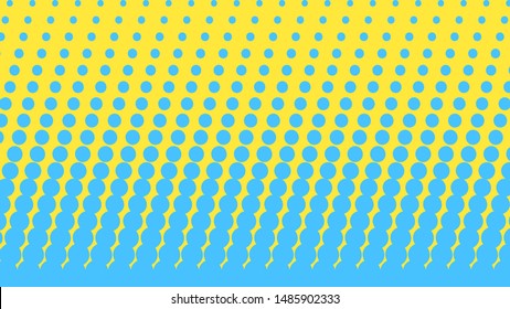 Yellow and blue retro comic pop art background with dots, cartoon halftone background vector illustration eps10