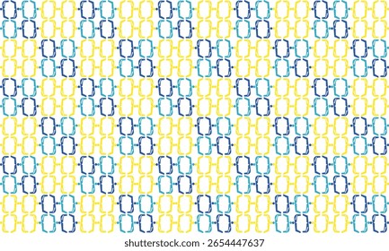 Bloque de anillo amarillo y azul sobre fondo blanco, diseño para impresión de tela o pantalla de pintura de camiseta, óvalo, redondo y círculo, tablero de ajedrez
