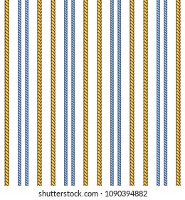 Yellow and blue rope stripes geometric seamless pattern, vector