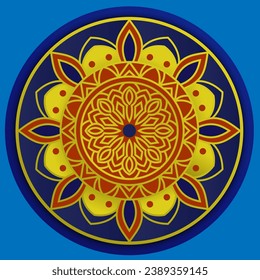 yellow blue round mandala vector illustration