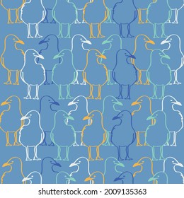 Yellow blue seagulls watching vector seamless pattern 