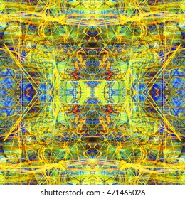 Yellow and blue seamless artistic pattern. Modern ethnic background for fabric, print, wrapping