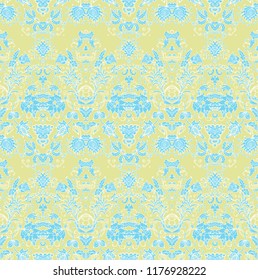 Yellow - blue seamless ornamental vector floral texture