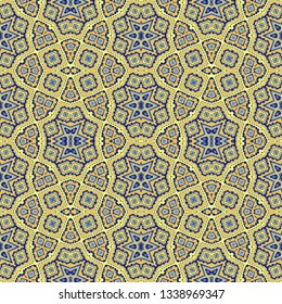 Yellow - blue seamless vector  ornamental mosaic  geometric texture