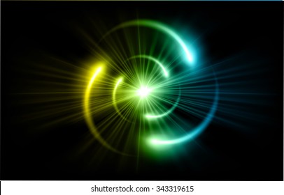 Yellow Blue Shining atom scheme. Vector illustration. dark background. digital. infographics. Abstract Technology background for computer graphic website internet and business. circuit.