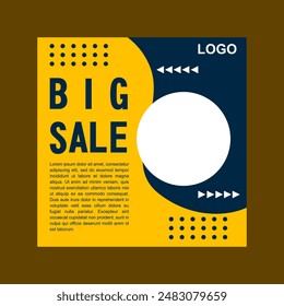 A yellow and blue social media post with the words Big Sale.