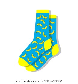 yellow and blue socks with bananas, vector illustration