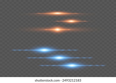 Yellow and blue special effects.  Horizontal light rays. Glowing abstract shiny lines. Vector.