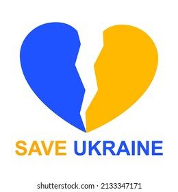 Yellow blue split heart in Ukraine flag colors with text save Ukraine – stock vector