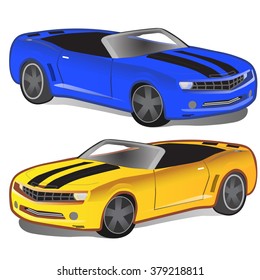 Yellow and blue sports car. Vector.