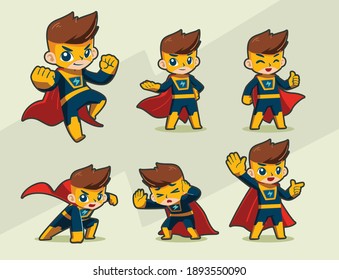 yellow blue super hero boy mascot collection set