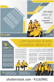 Yellow and blue template for advertising brochure with business people