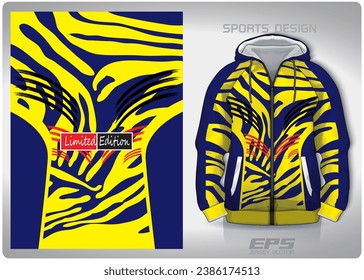 El rasguño de tigre azul amarillo marca el diseño de patrones, ilustración, fondo textil para camisetas deportivas, camiseta de fútbol se burla del club de fútbol. vista frontal coherente