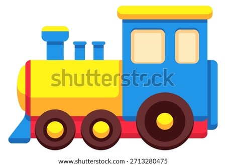 A yellow and blue train car with a yellow engine